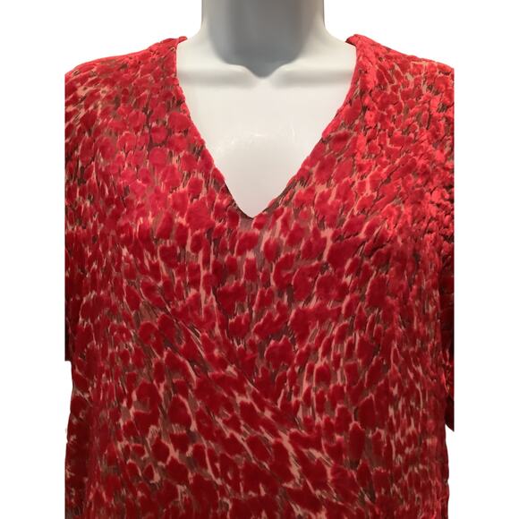 KARLIE RED LEOPARD LINED VELVET BURN OUT V NECK TUNIC TOP S NWT - Picture 2 of 7